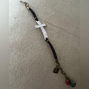 Sundance Sterling Cross Bracelet with Brown Cord